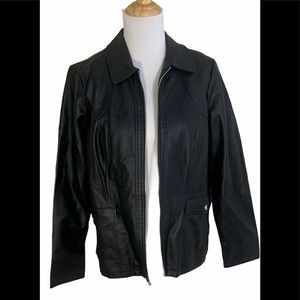 Dennis Basso faux black leather coat